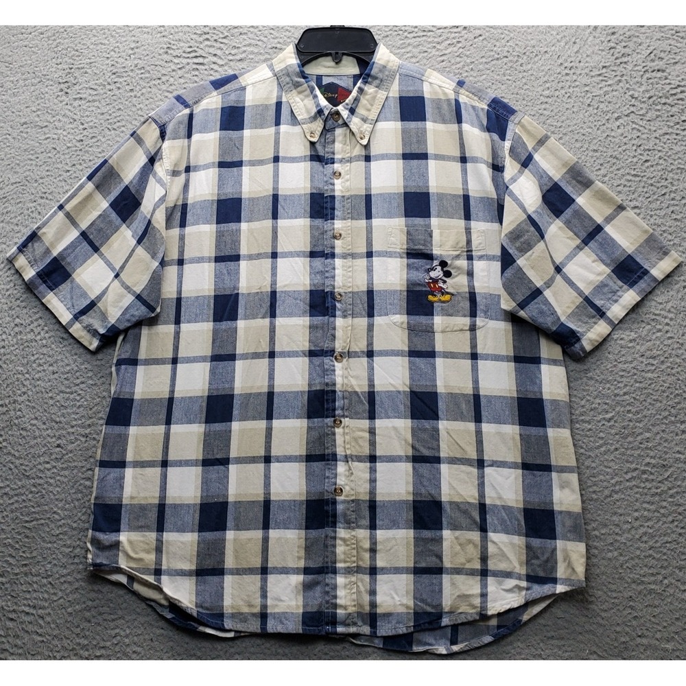 Vintage Disney Shirt Mens XL Multi Plaid Mickey Mouse Embroidered Button Down